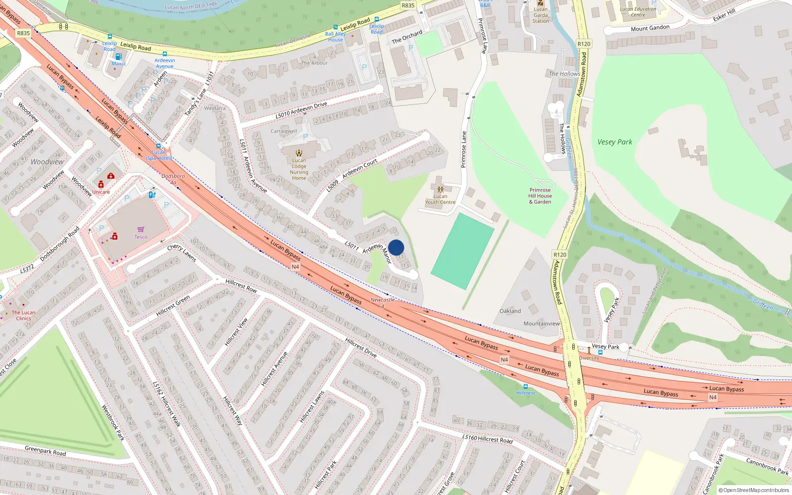 Overhead map showing the location of 9 Ardeevin Manor, Lucan