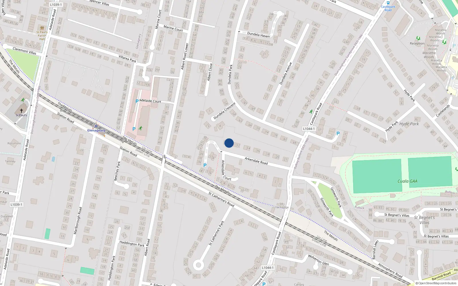 Overhead map showing the location of 9 Arkendale Road, Co Dublin