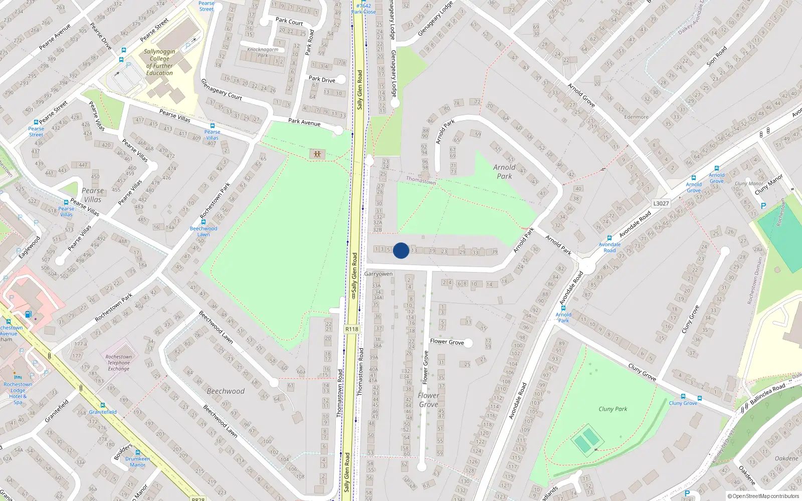 Overhead map showing the location of 9 Arnold Park, Dublin