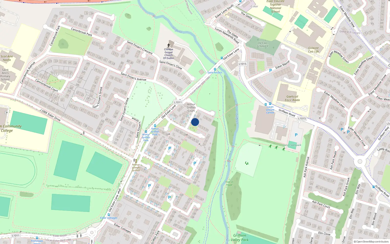 Overhead map showing the location of 9 Arthur Griffith Park, Lucan, Dublin