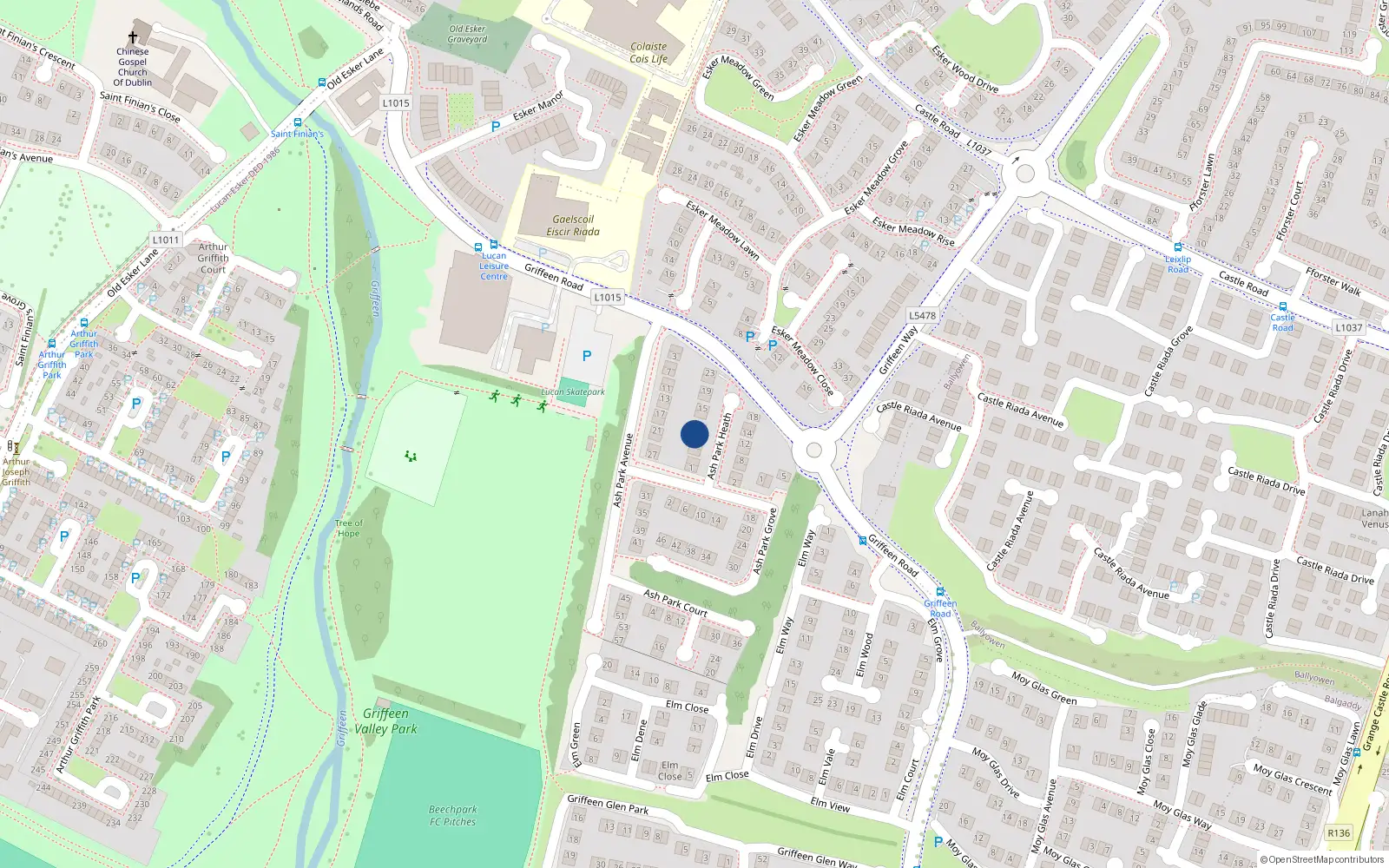 Overhead map showing the location of 9 Ash Park Heath, Lucan
