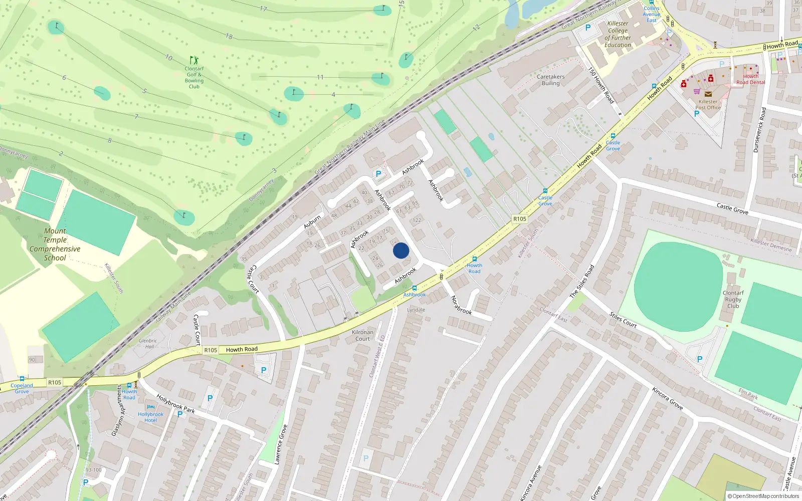 Overhead map showing the location of 9 Ashbrook, Dublin 3