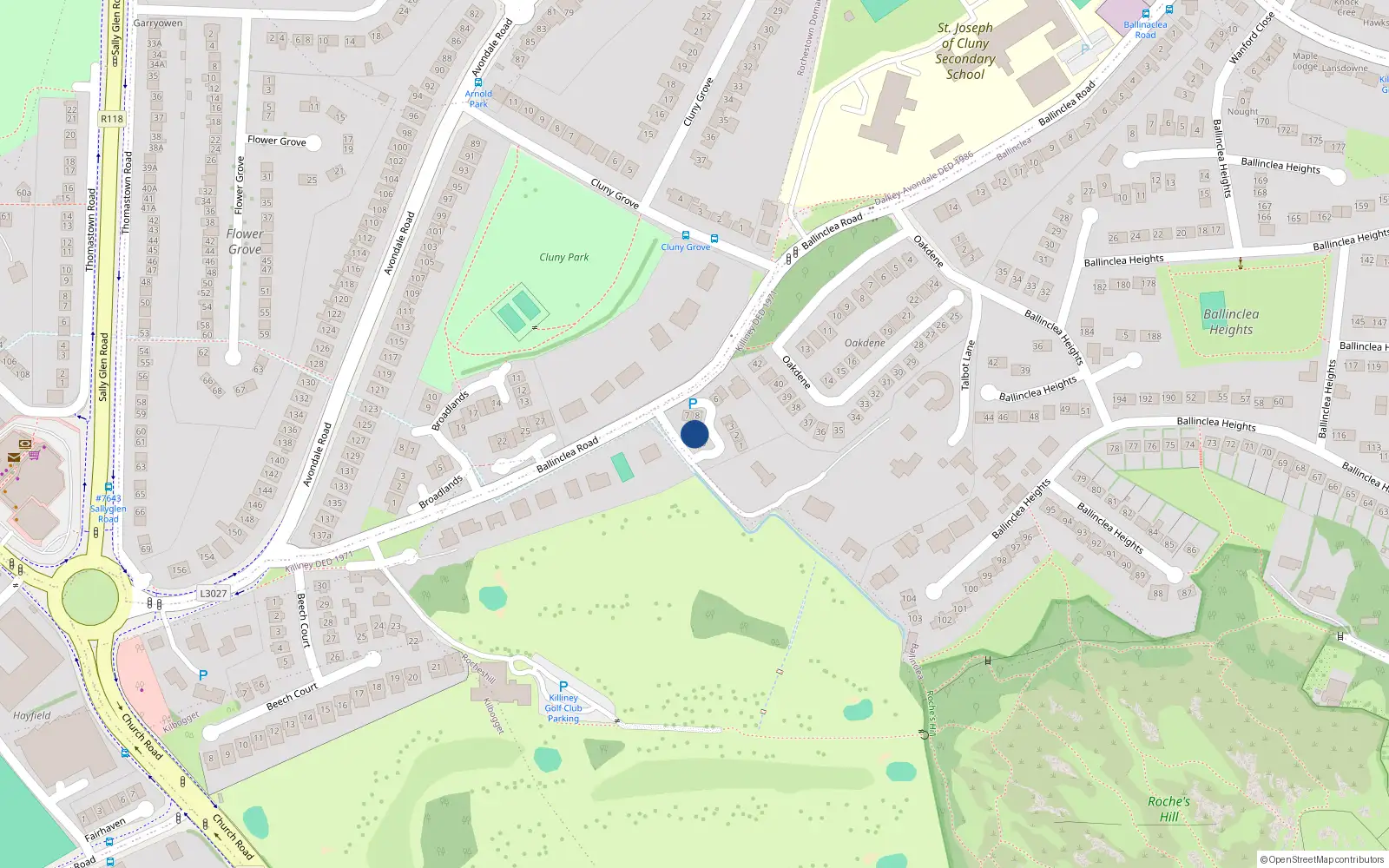 Overhead map showing the location of 9 Ballinclea Wood, Ballinclea Road, Killiney