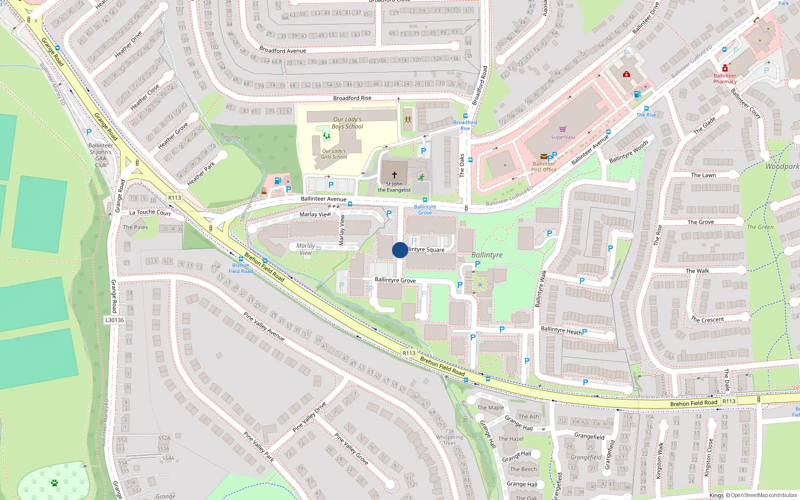Overhead map showing the location of 9 Ballintyre Grove, Ballinteer