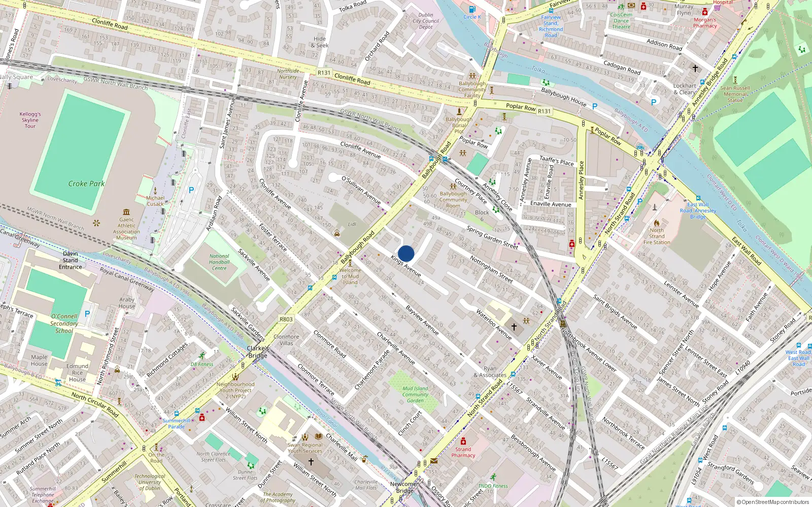 Overhead map showing the location of 9 Ballybough Avenue, Dublin 3