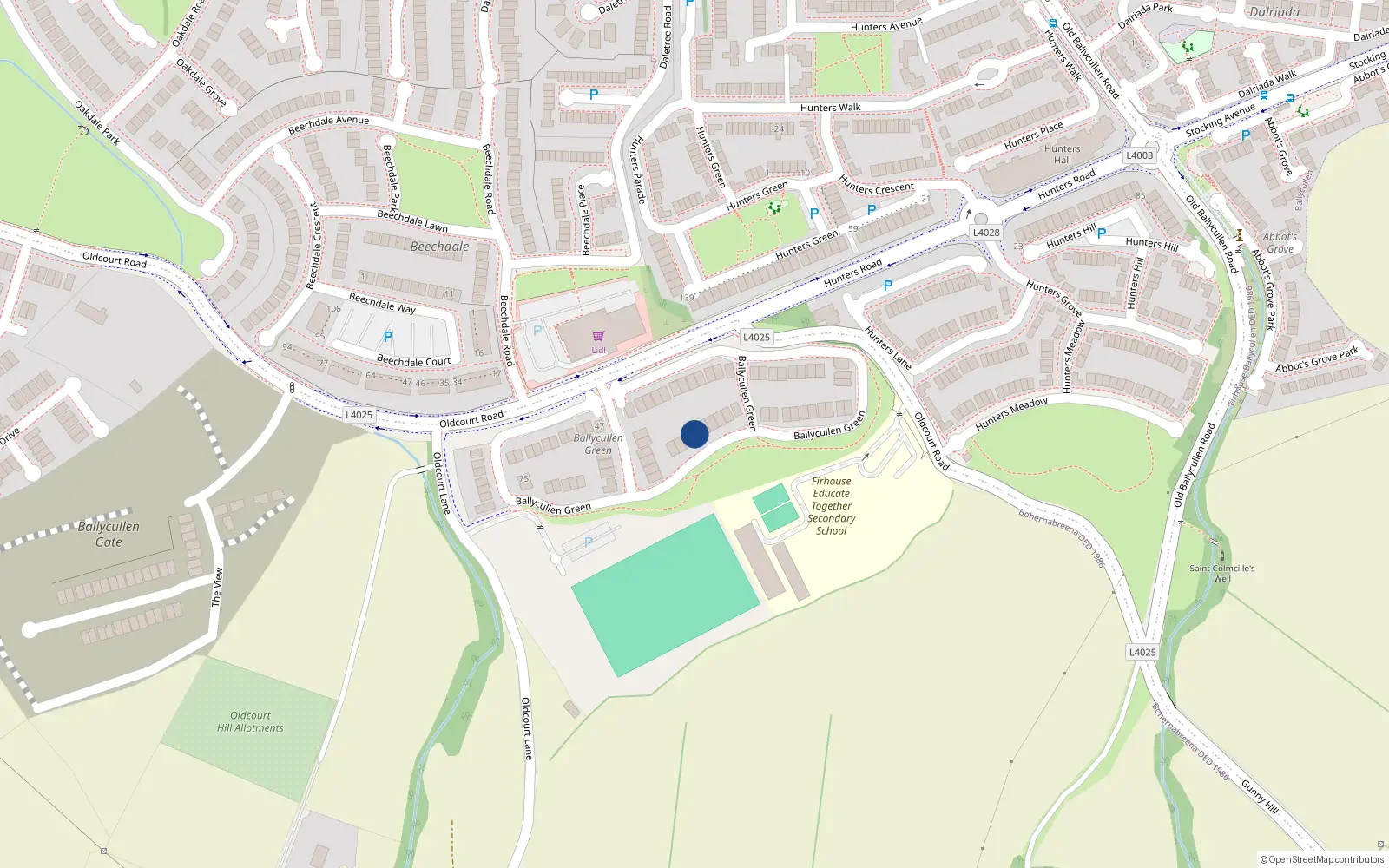 Overhead map showing the location of 9 Ballycullen Green, Dublin 24