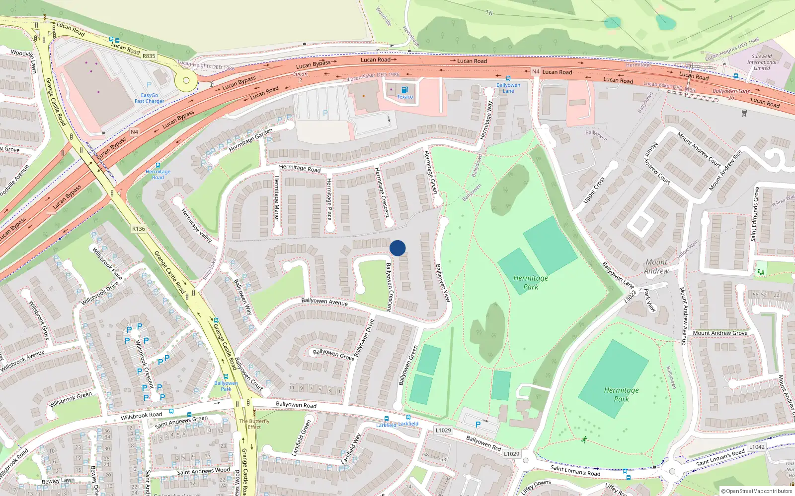 Overhead map showing the location of 9 Ballyowen Crescent, Lucan, Dublin
