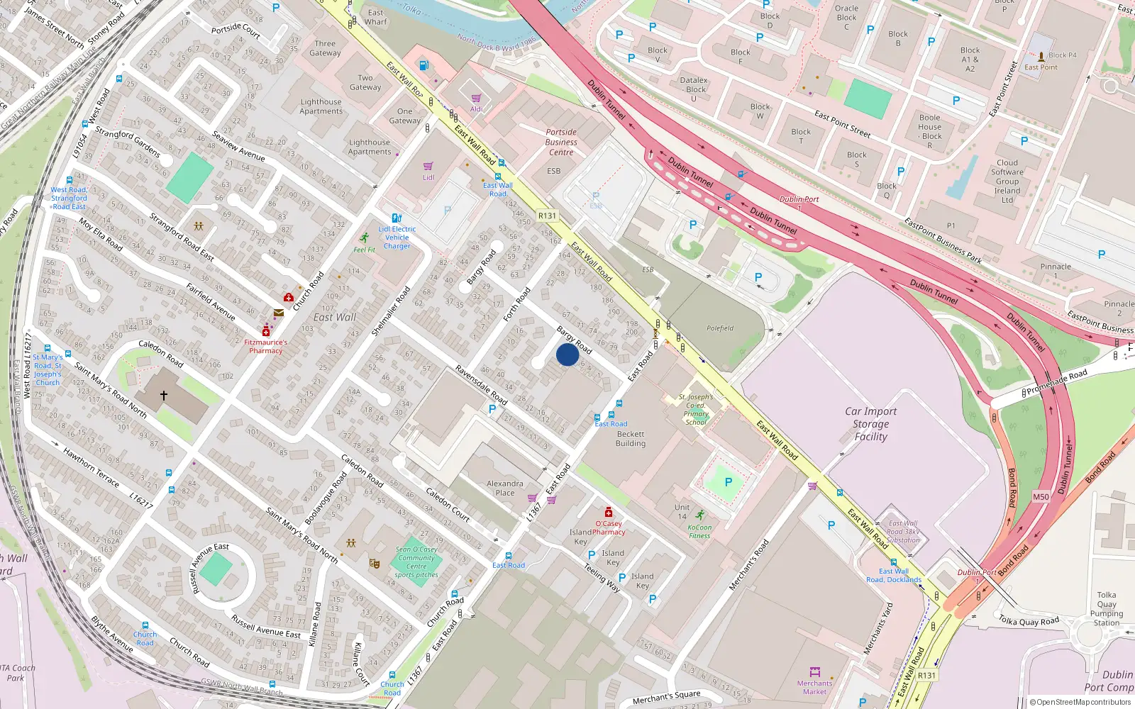 Overhead map showing the location of 9 Bargy Road, Dublin