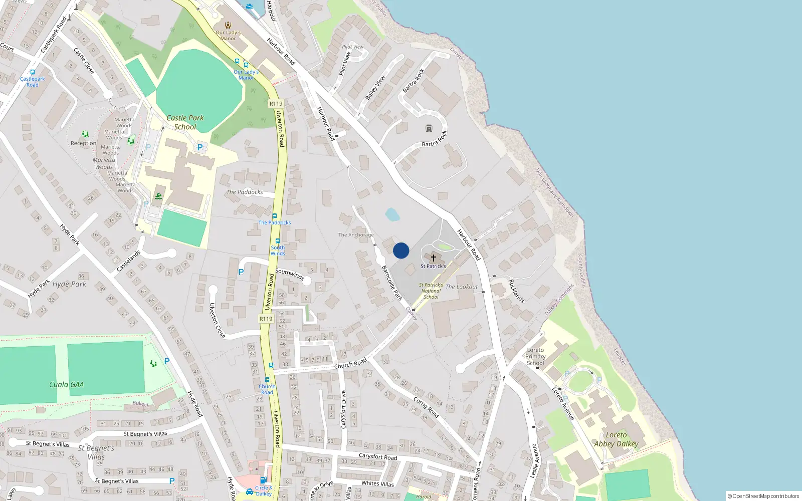 Overhead map showing the location of 9 Barnacoille Park, Dalkey, Dublin