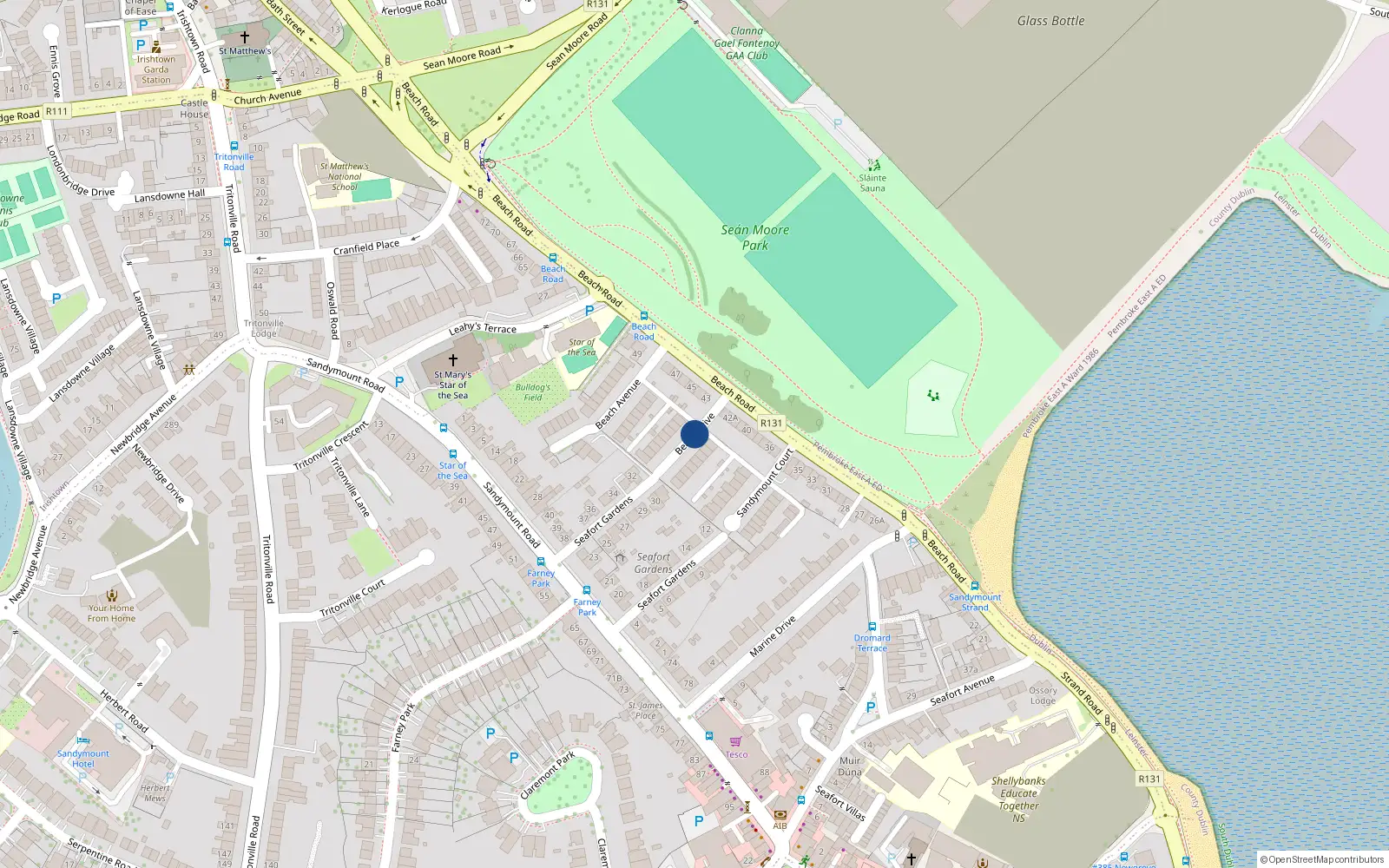 Overhead map showing the location of 9 Beach Drive, Sandymount