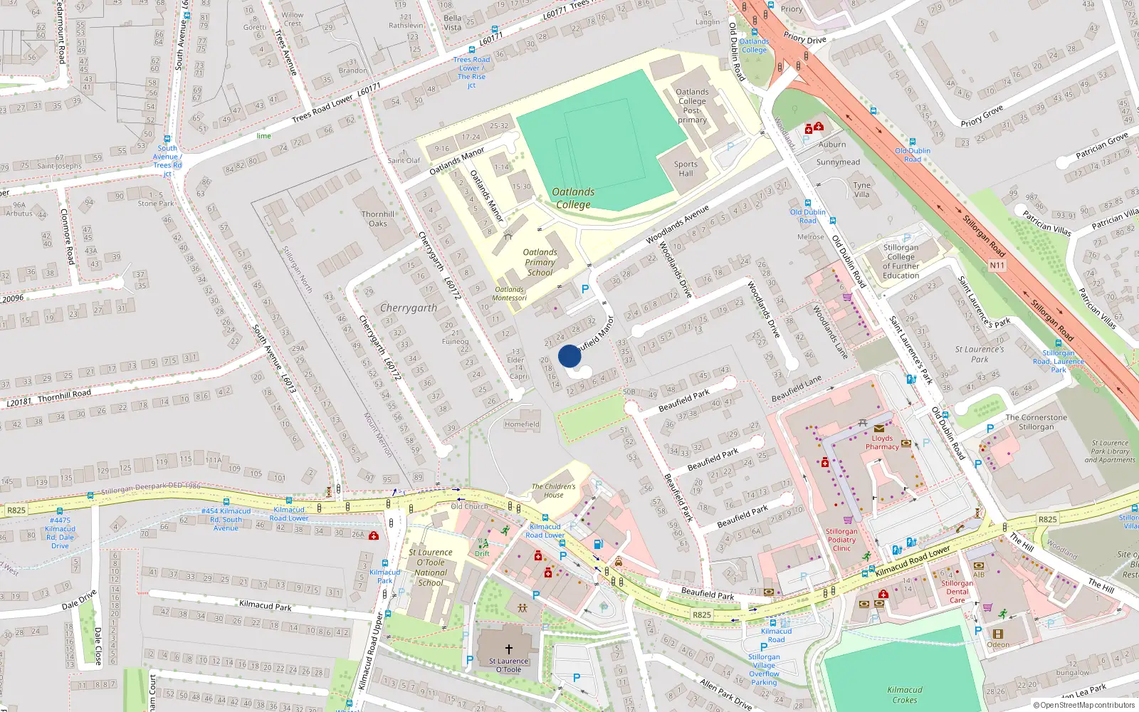 Overhead map showing the location of 9 Beaufield Manor, Stillorgan
