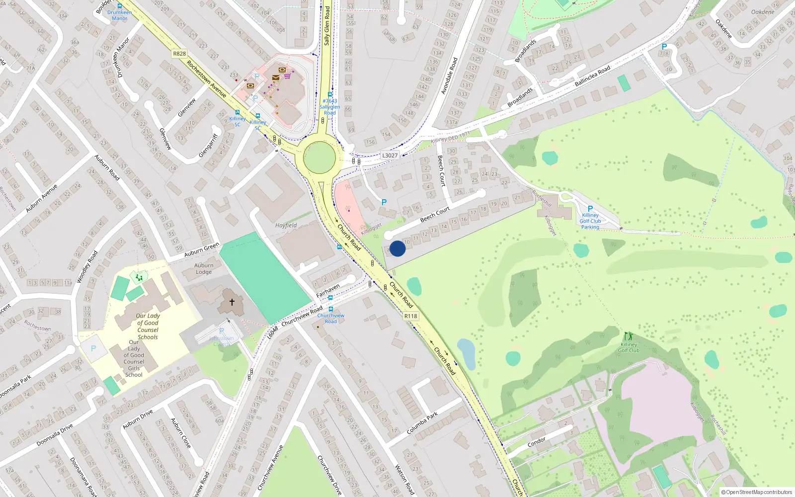 Overhead map showing the location of 9 Beech Court, Killiney