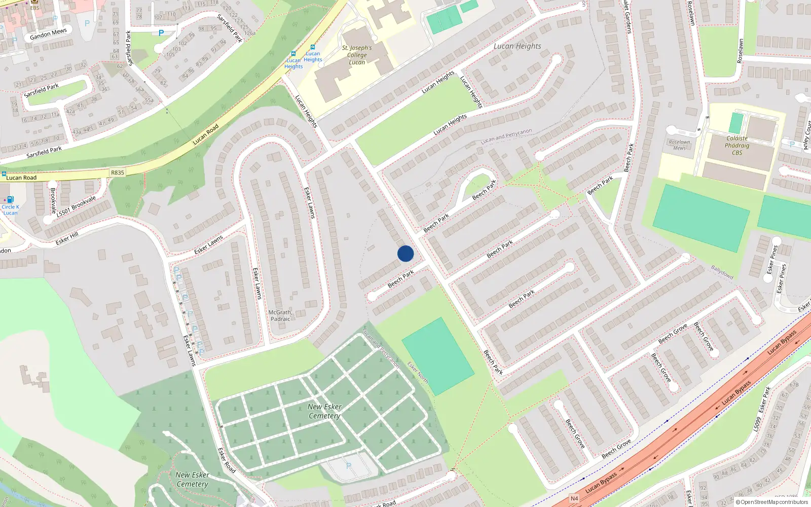 Overhead map showing the location of 9 Beech Park, Lucan