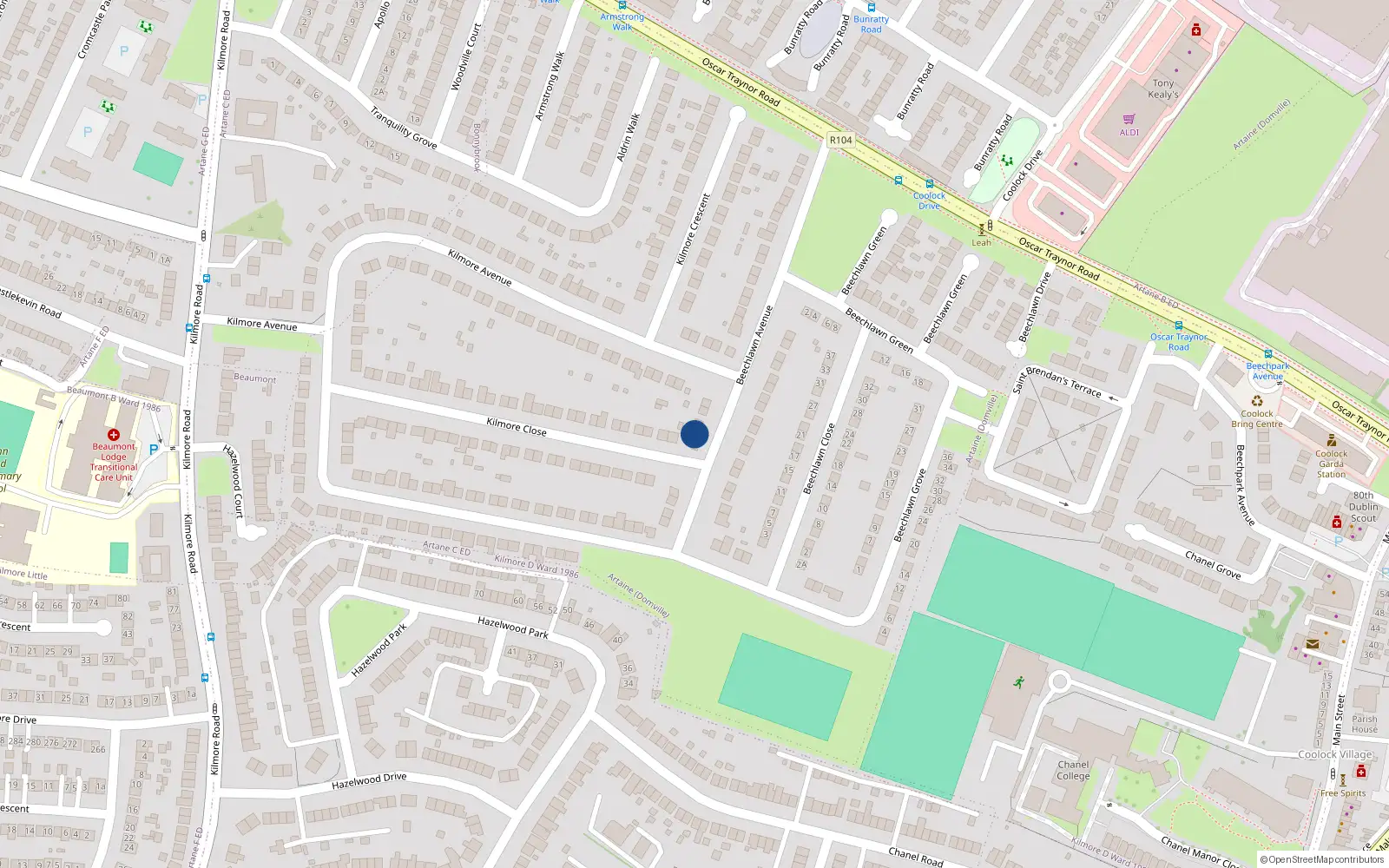 Overhead map showing the location of 9 Beechlawn Avenue, Dublin 5