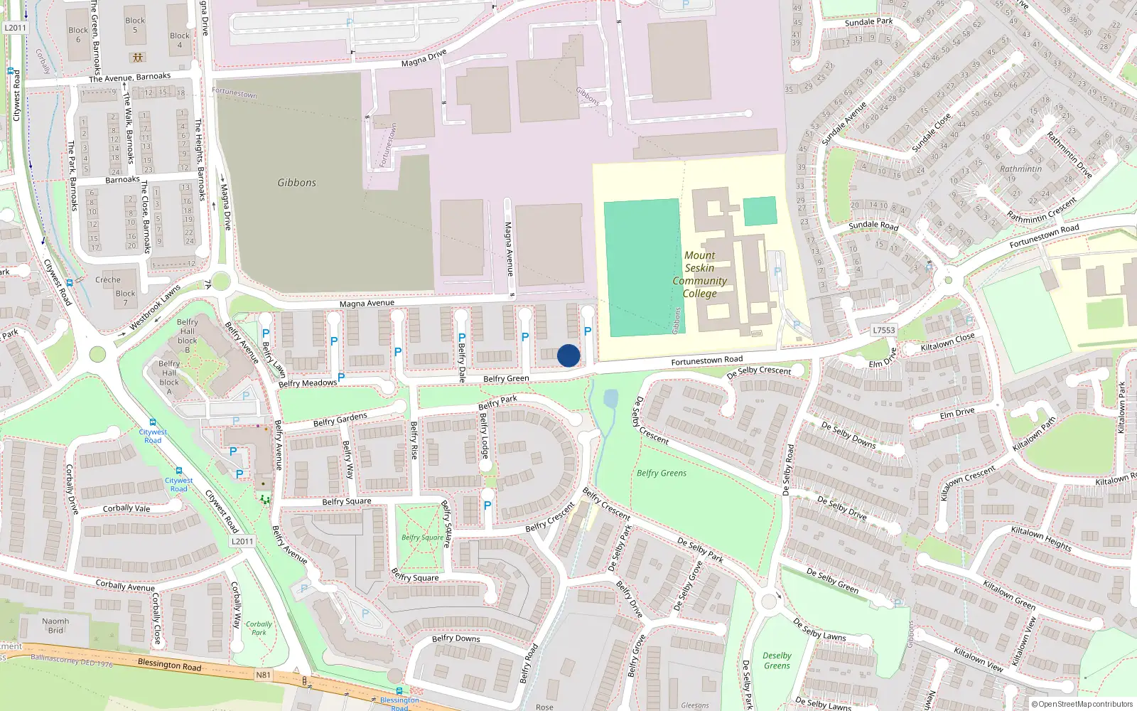 Overhead map showing the location of 9 Belfry Green, Dublin