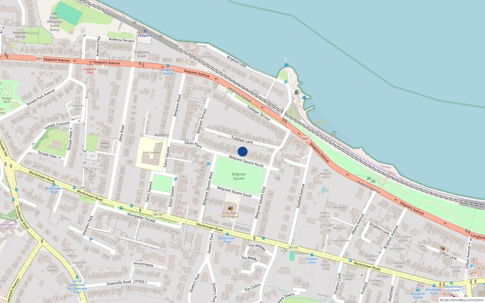 Overhead map showing the location of 9 Belgrave Square North, Blackrock