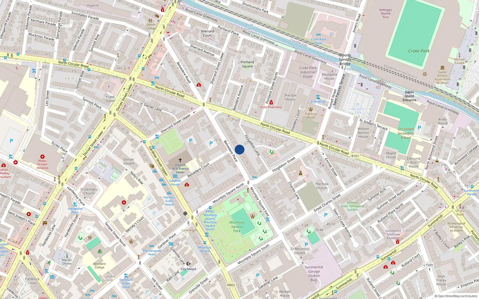 Overhead map showing the location of 9 Belvedere Place, Dublin 1
