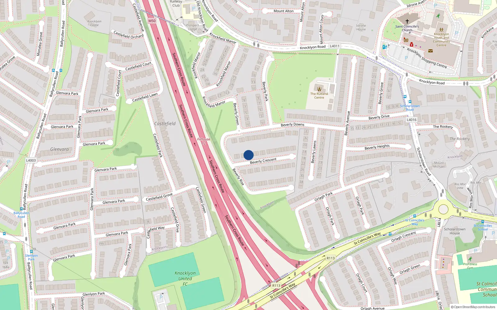 Overhead map showing the location of 9 Beverley Crescent, Knocklyon