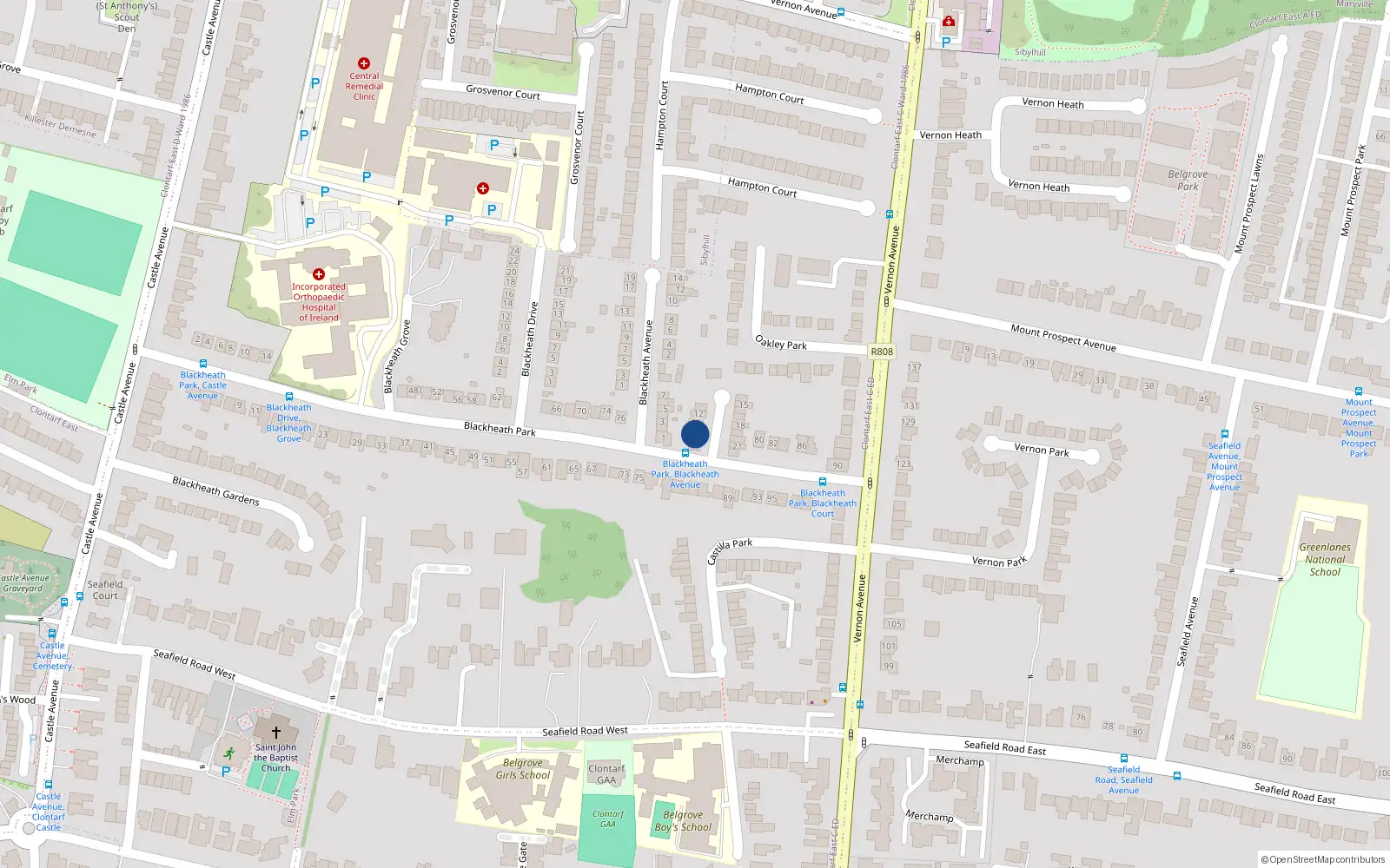 Overhead map showing the location of 9 Blackheath Court, Dublin 3
