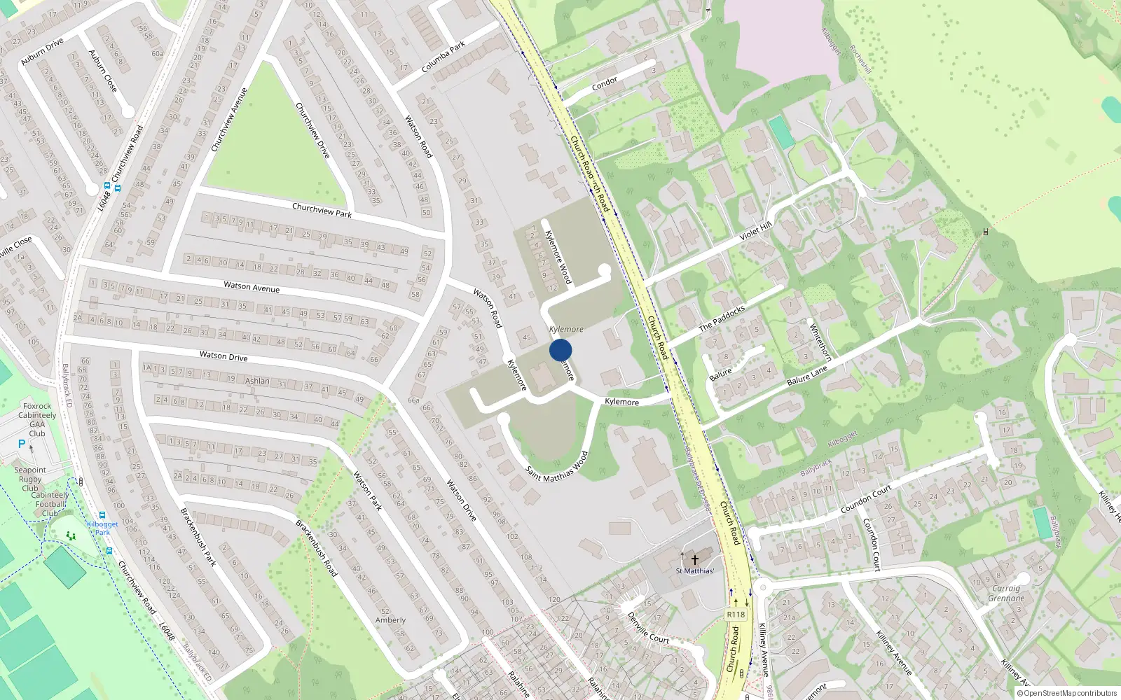 Overhead map showing the location of 9 Kylemore, Killiney