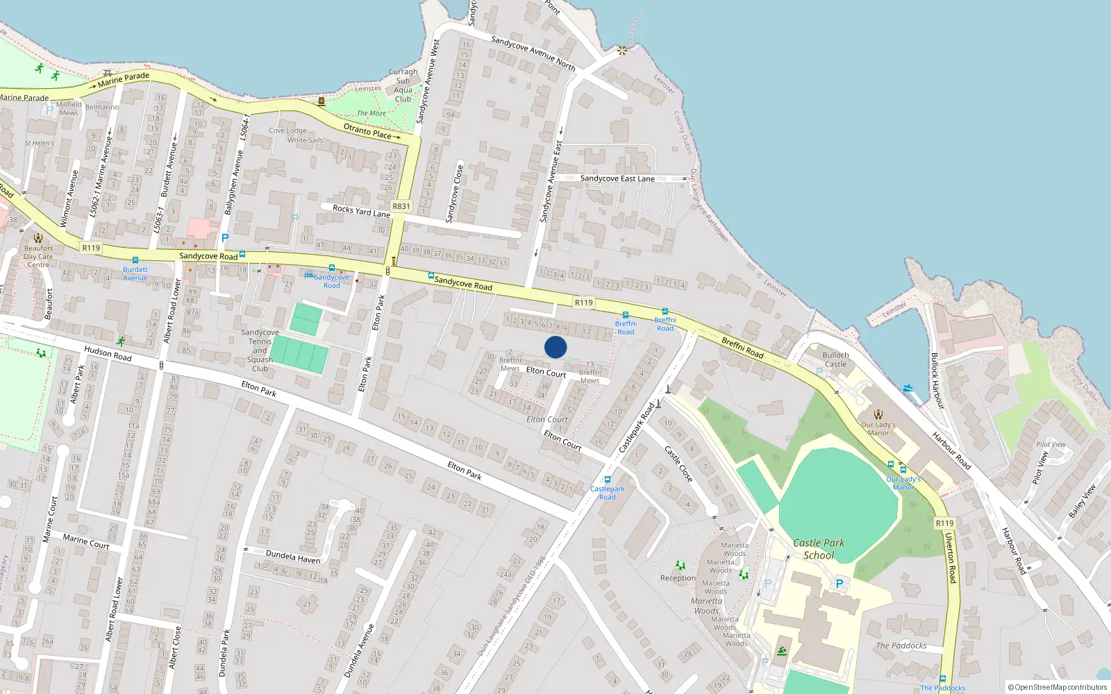 Overhead map showing the location of 9 Breffni Road, Sandycove