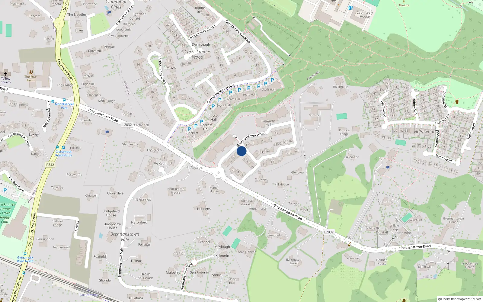 Overhead map showing the location of 9 Brennanstown Wood, Dublin 18