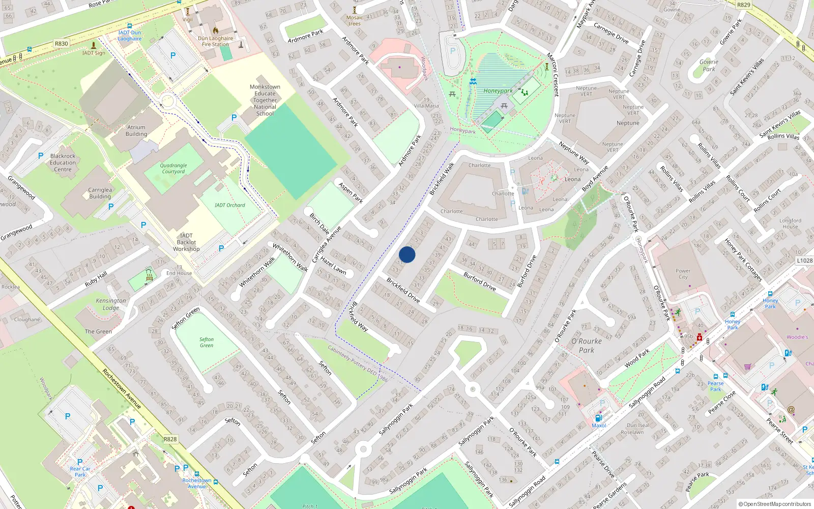 Overhead map showing the location of 9 Brickfield Drive, Dun Laoghaire