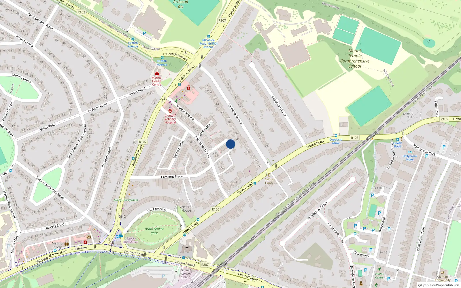 Overhead map showing the location of 9 Brighton Avenue, Dublin 3