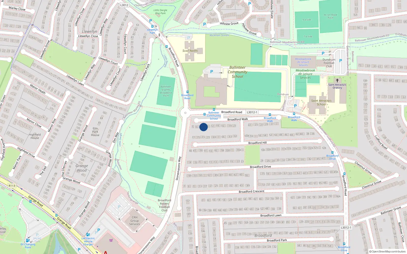 Overhead map showing the location of 9 Broadford Walk, Dublin 16