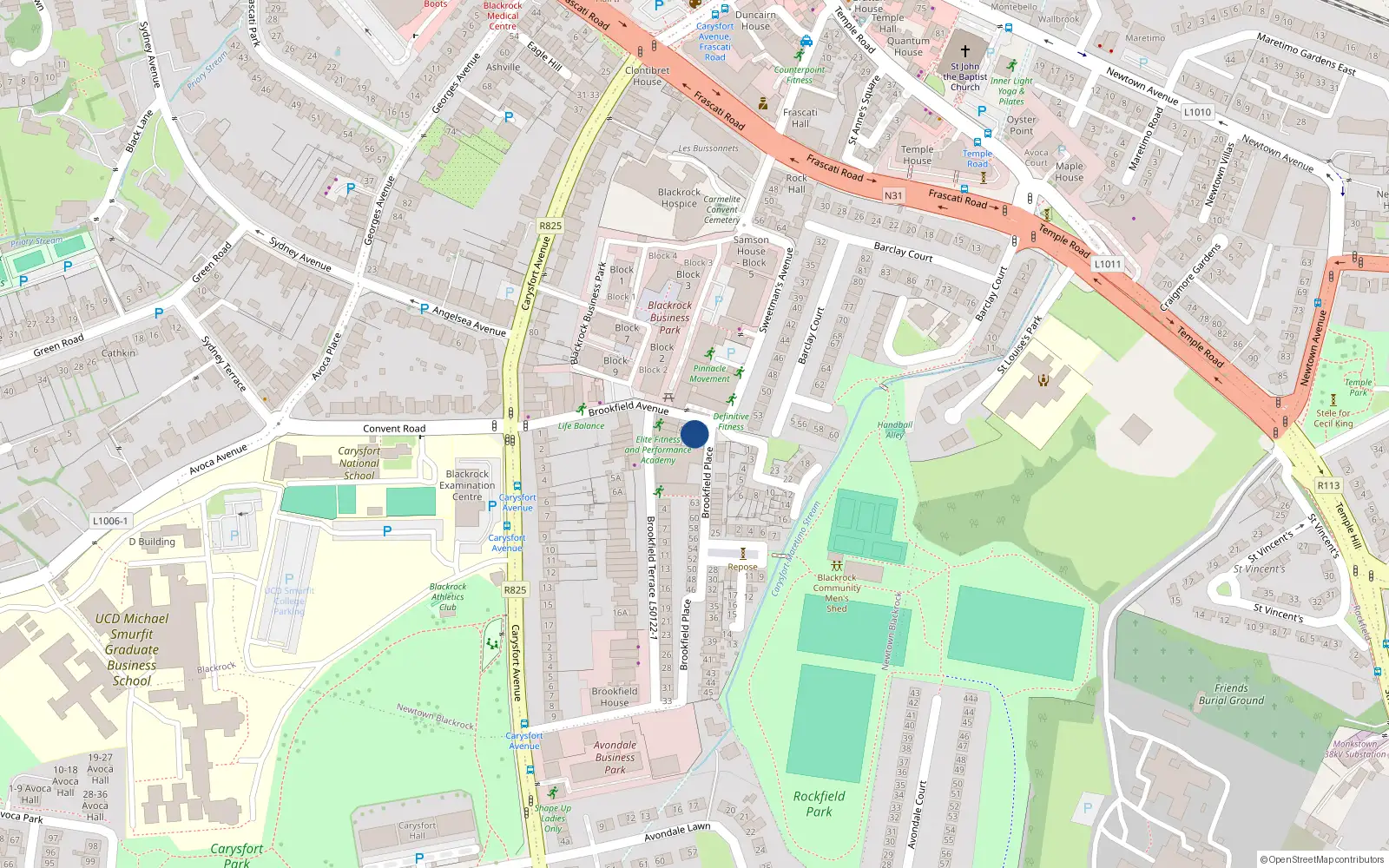 Overhead map showing the location of 9 Brookfield Avenue, Blackrock