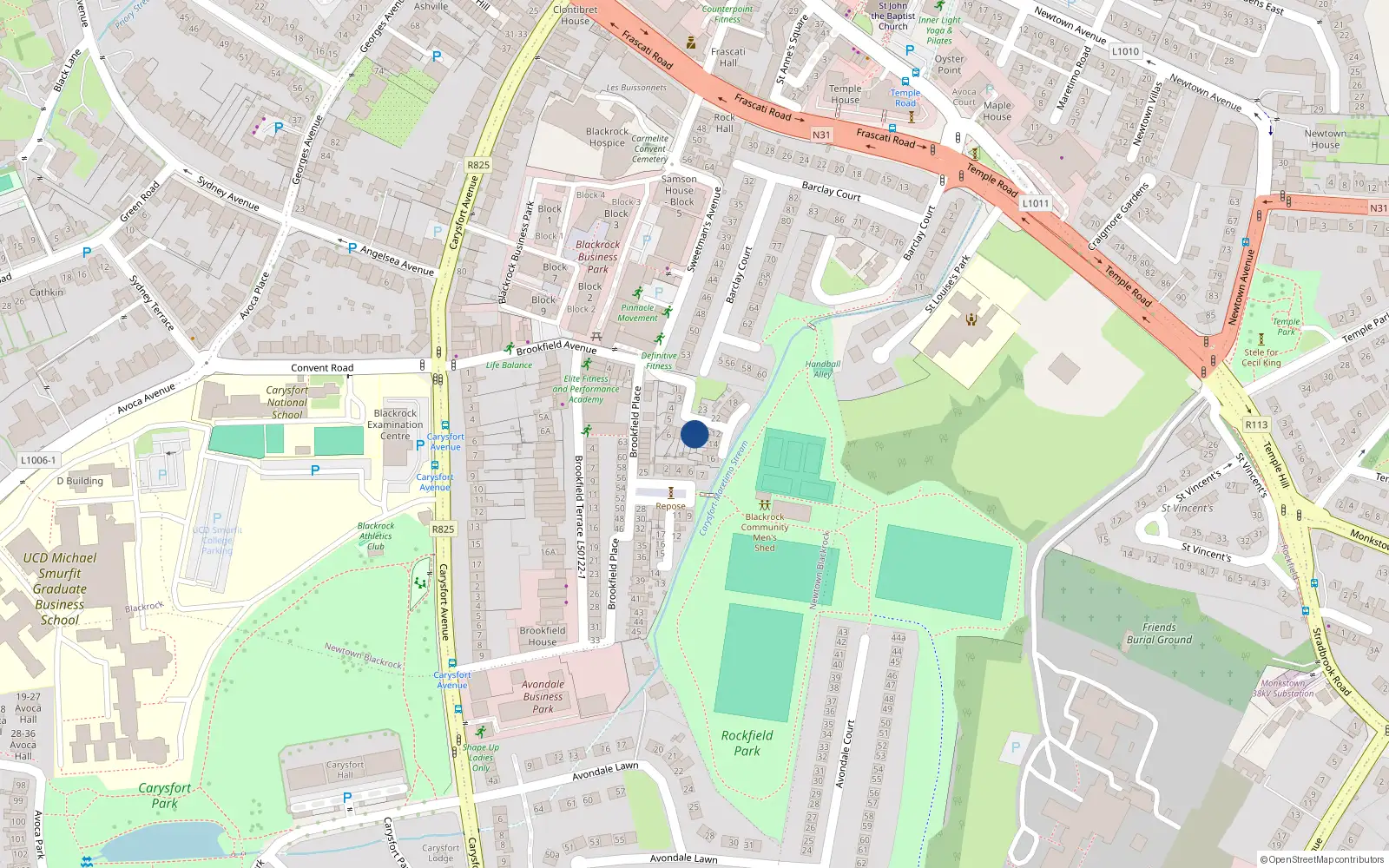 Overhead map showing the location of 9 Brookfield Grove, Blackrock