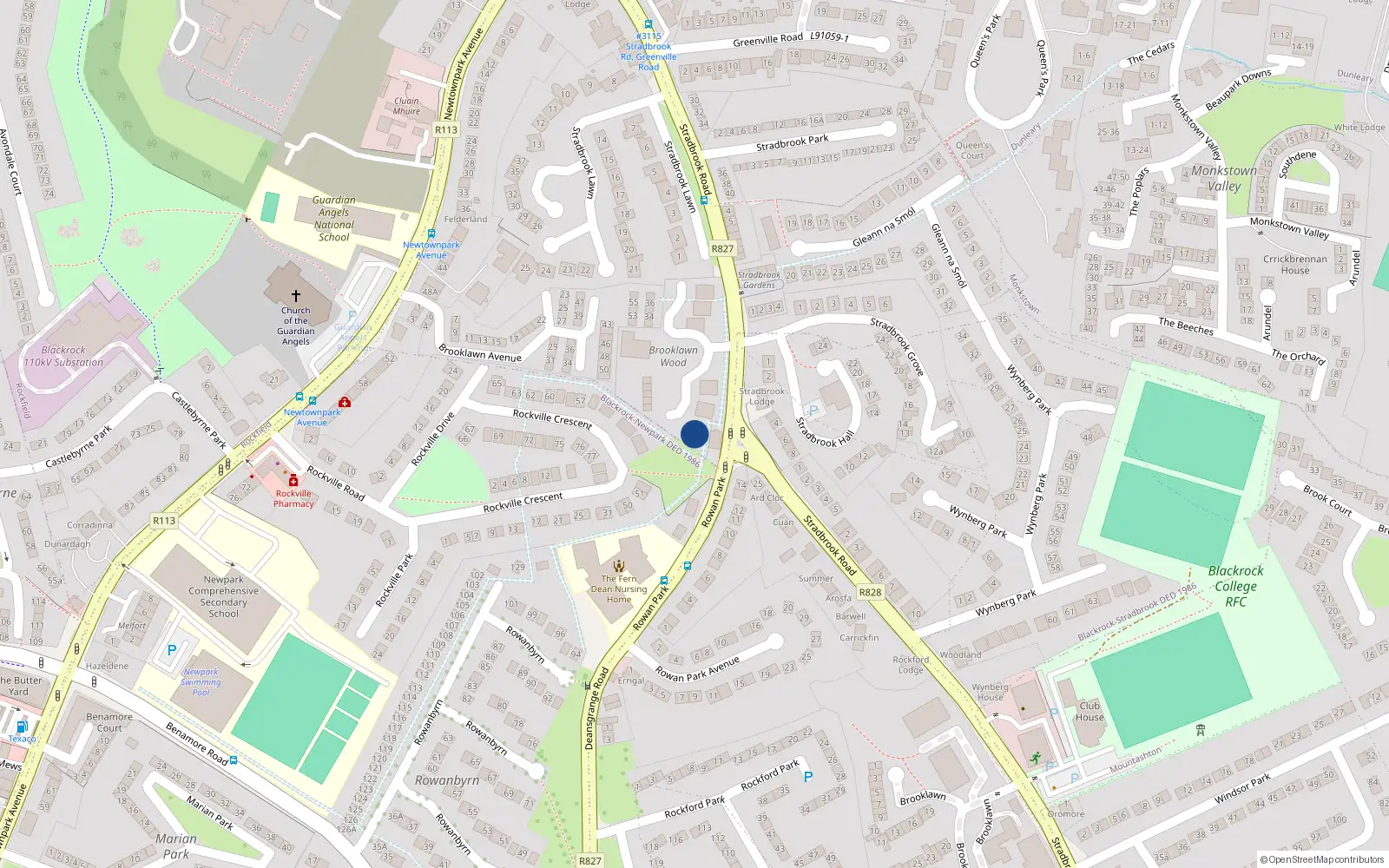 Overhead map showing the location of 9 Brooklawn Wood, Blackrock, Dublin