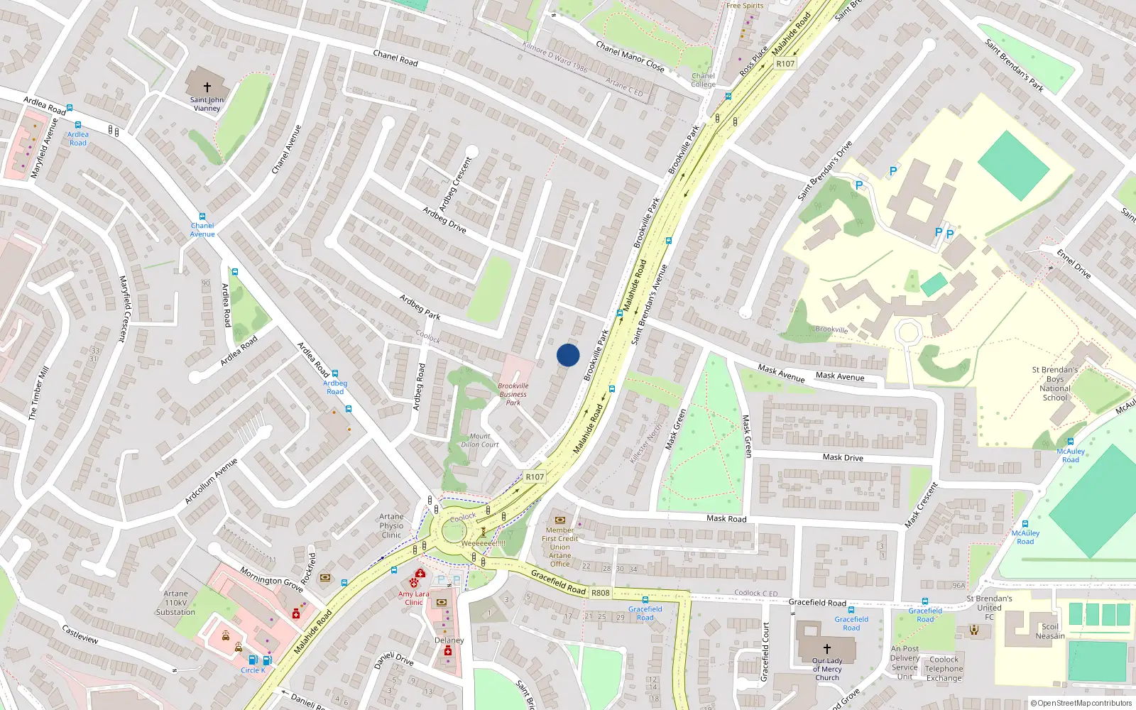 Overhead map showing the location of 9 Brookville Park, Dublin 5