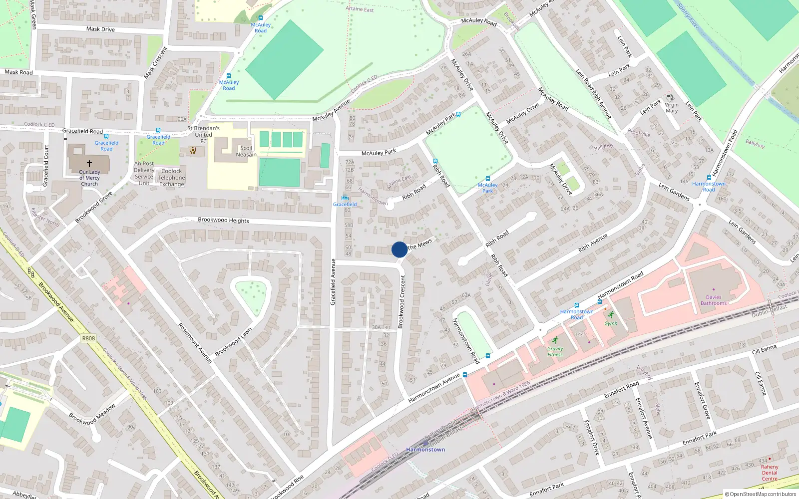 Overhead map showing the location of 9 Brookwood Crescent, Dublin 5
