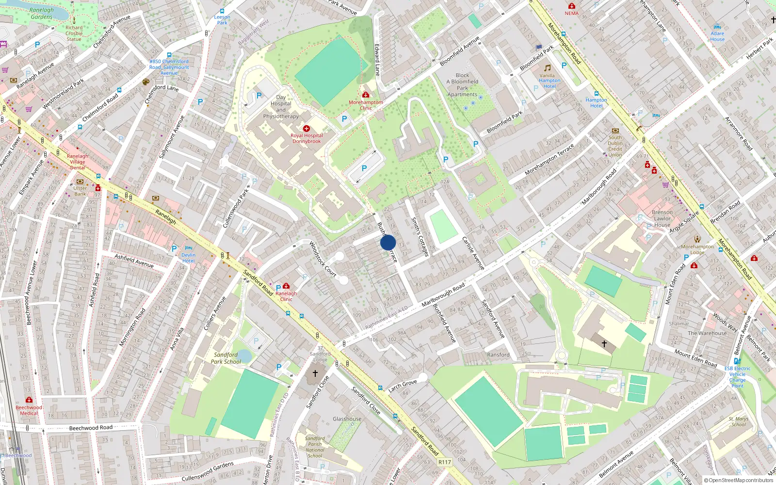 Overhead map showing the location of 9 Bushfield Terrace, Donnybrook