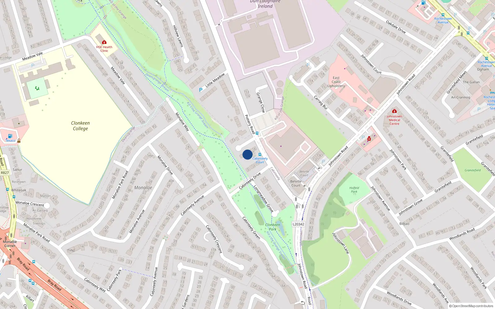 Overhead map showing the location of 9 Cabinteely Court, Co. Dublin