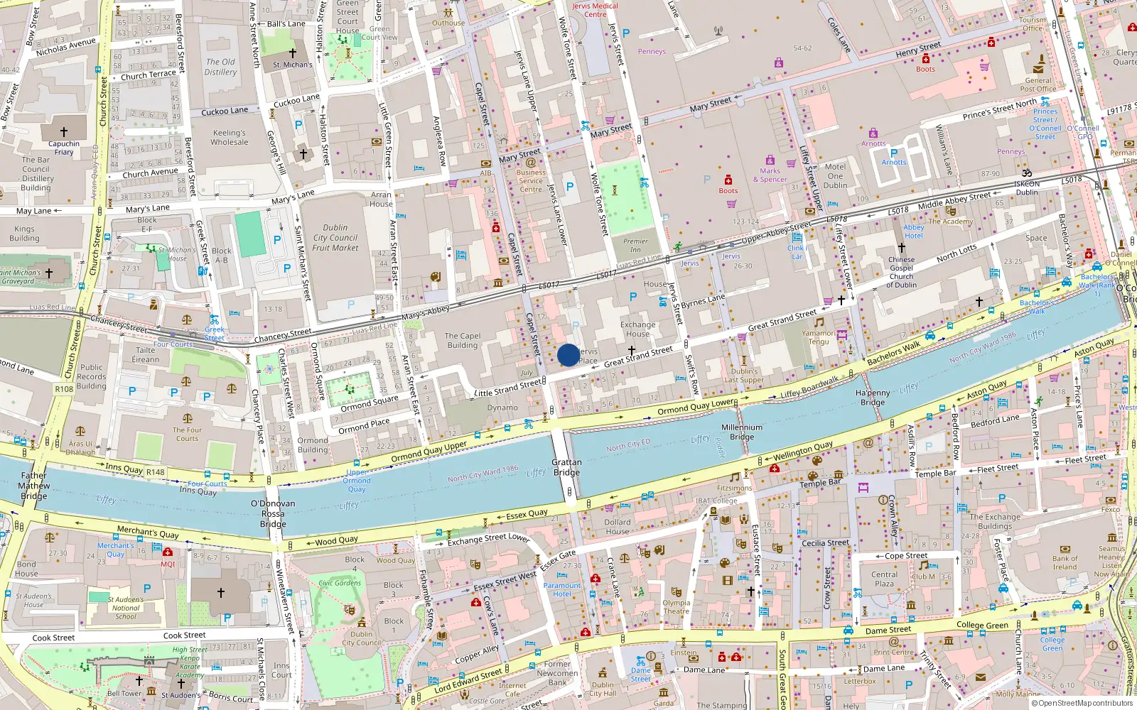 Overhead map showing the location of 9 Capel Street, Dublin 1