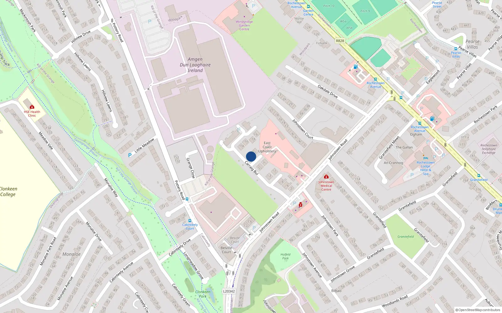 Overhead map showing the location of 9 Carraig Bui, Baile Átha Cliath