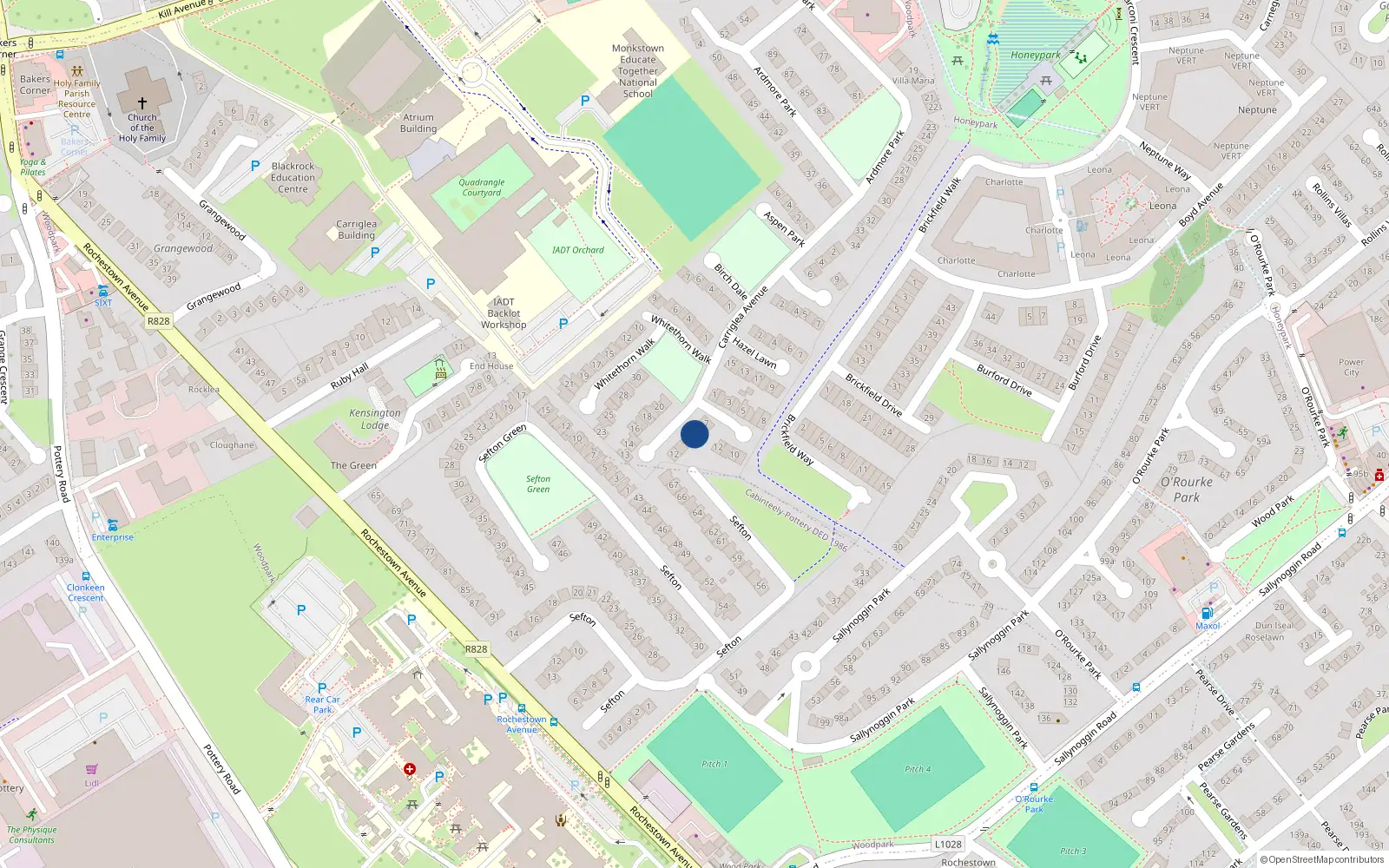 Overhead map showing the location of 9 Carriglea Avenue, Dun Laoghaire