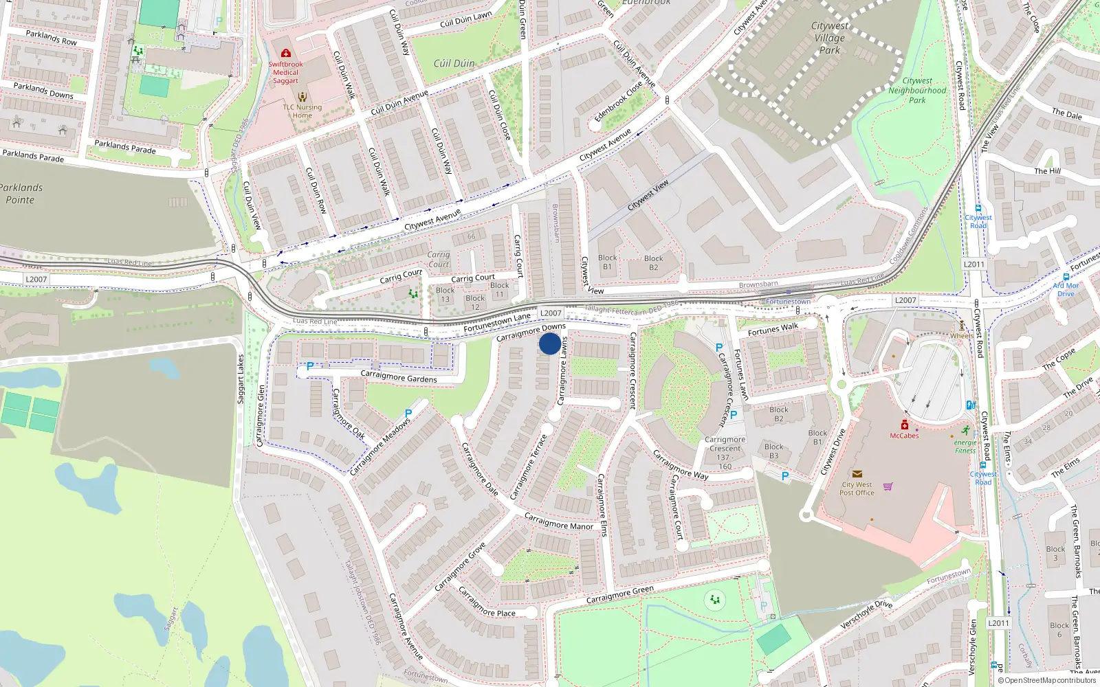 Overhead map showing the location of 9 Carrigmore Downs, County Dublin