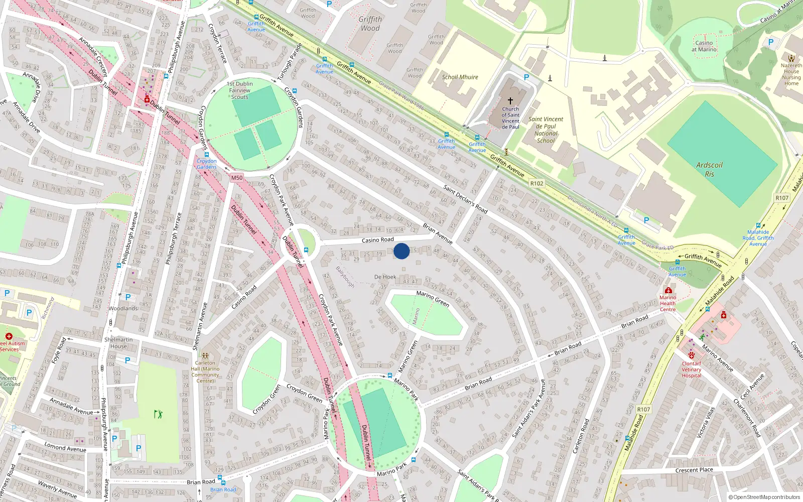 Overhead map showing the location of 9 Casino Road, Marino, Dublin 3