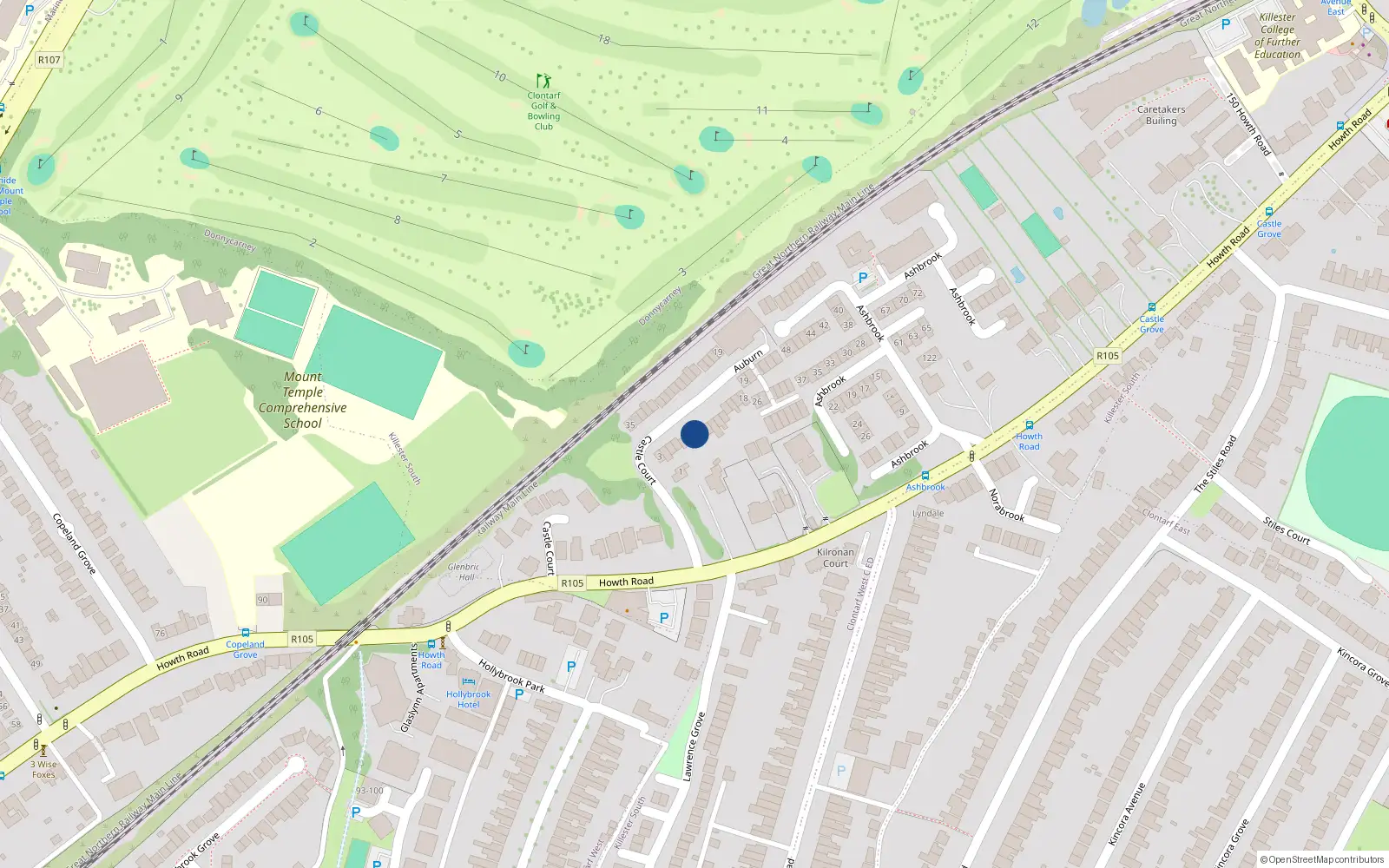 Overhead map showing the location of 9 Castle Court, Dublin 3