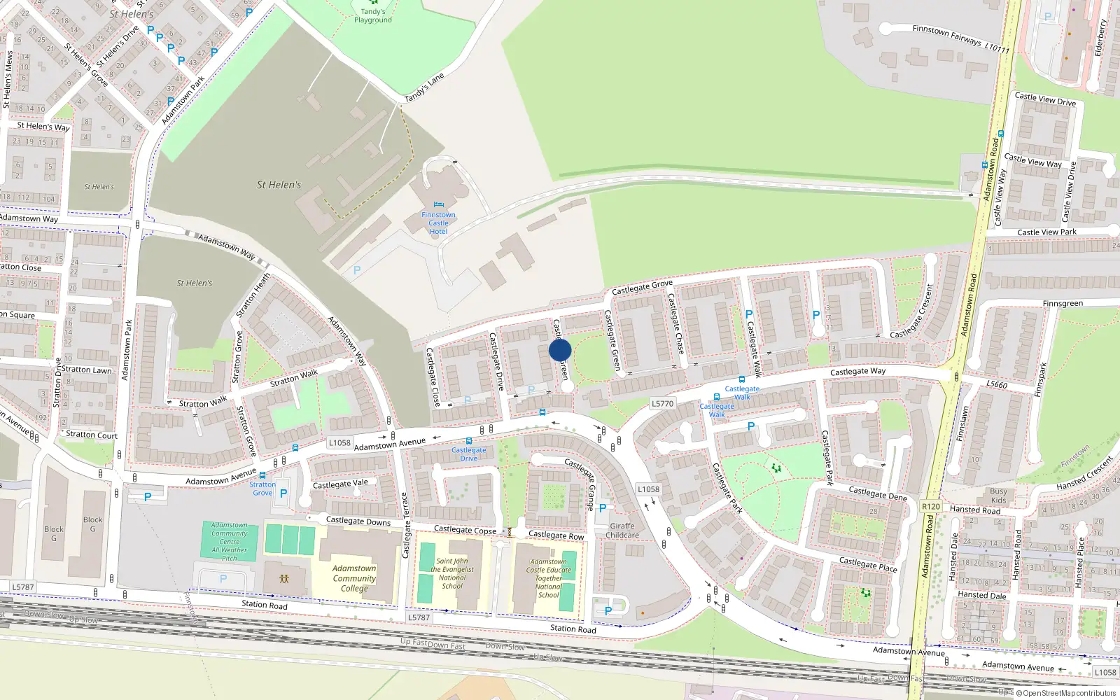 Overhead map showing the location of 9 Castlegate Green, Lucan