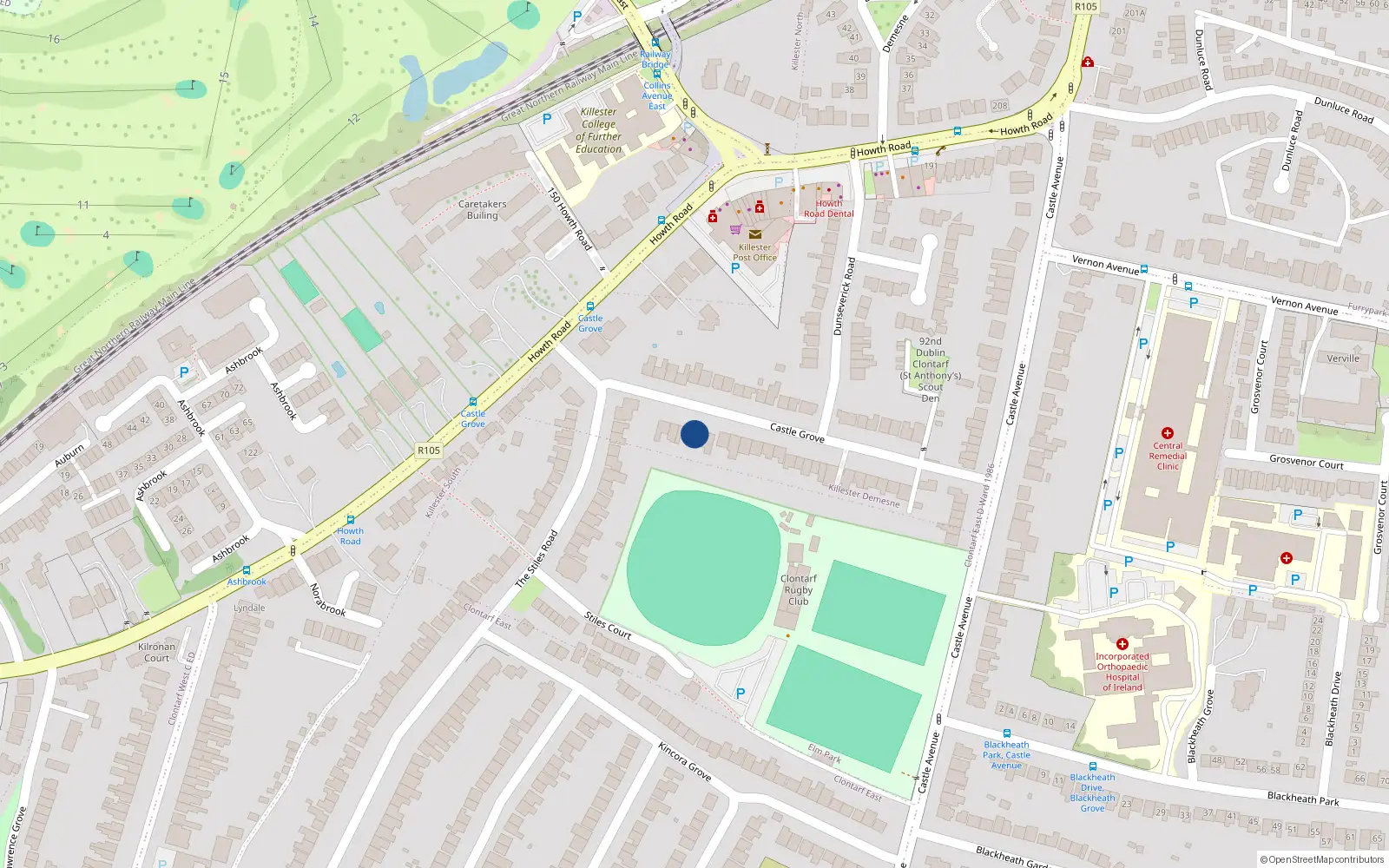 Overhead map showing the location of 9 Castle Grove, Dublin 3