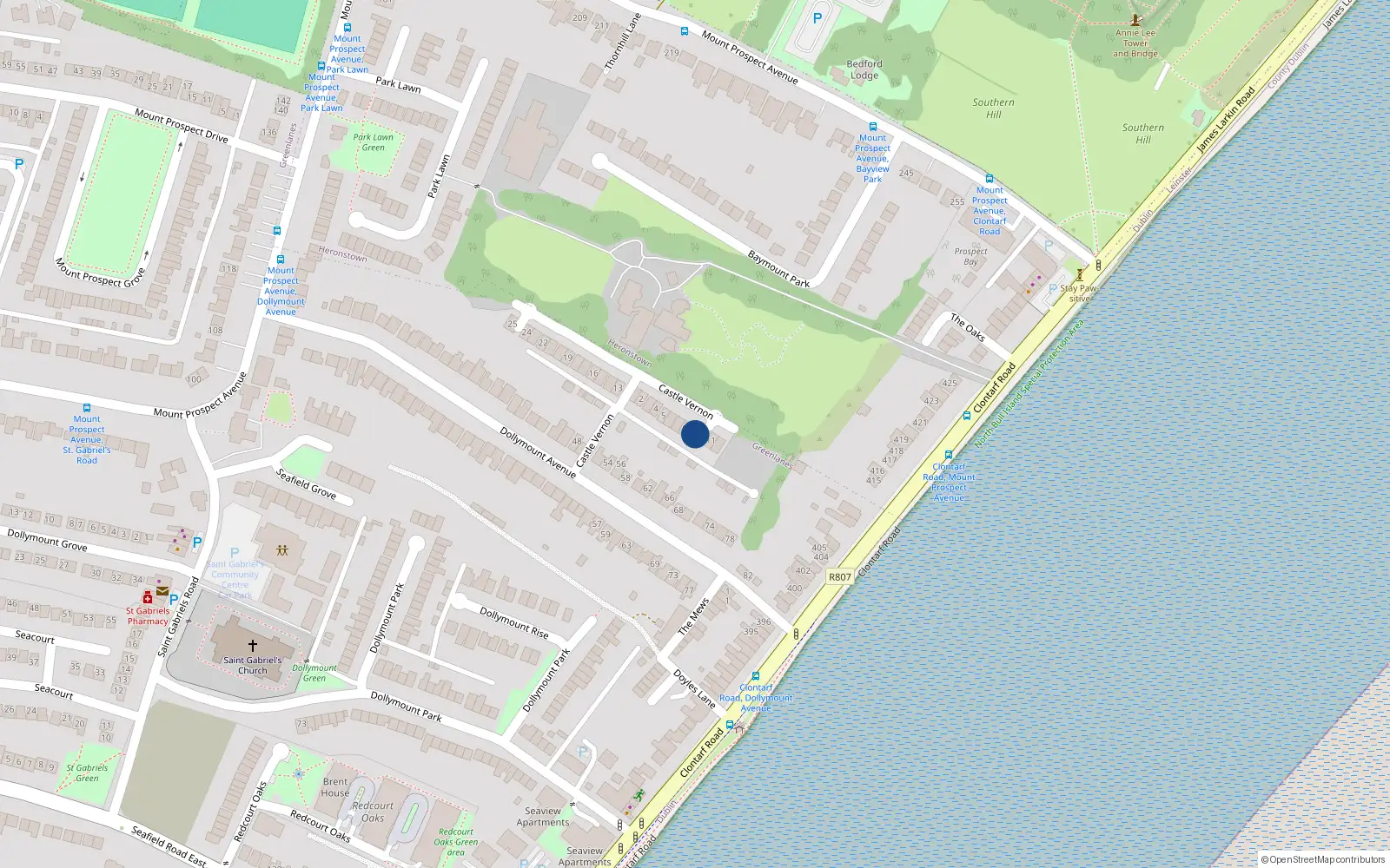 Overhead map showing the location of 9 Castle Vernon, Clontarf, Dublin 3