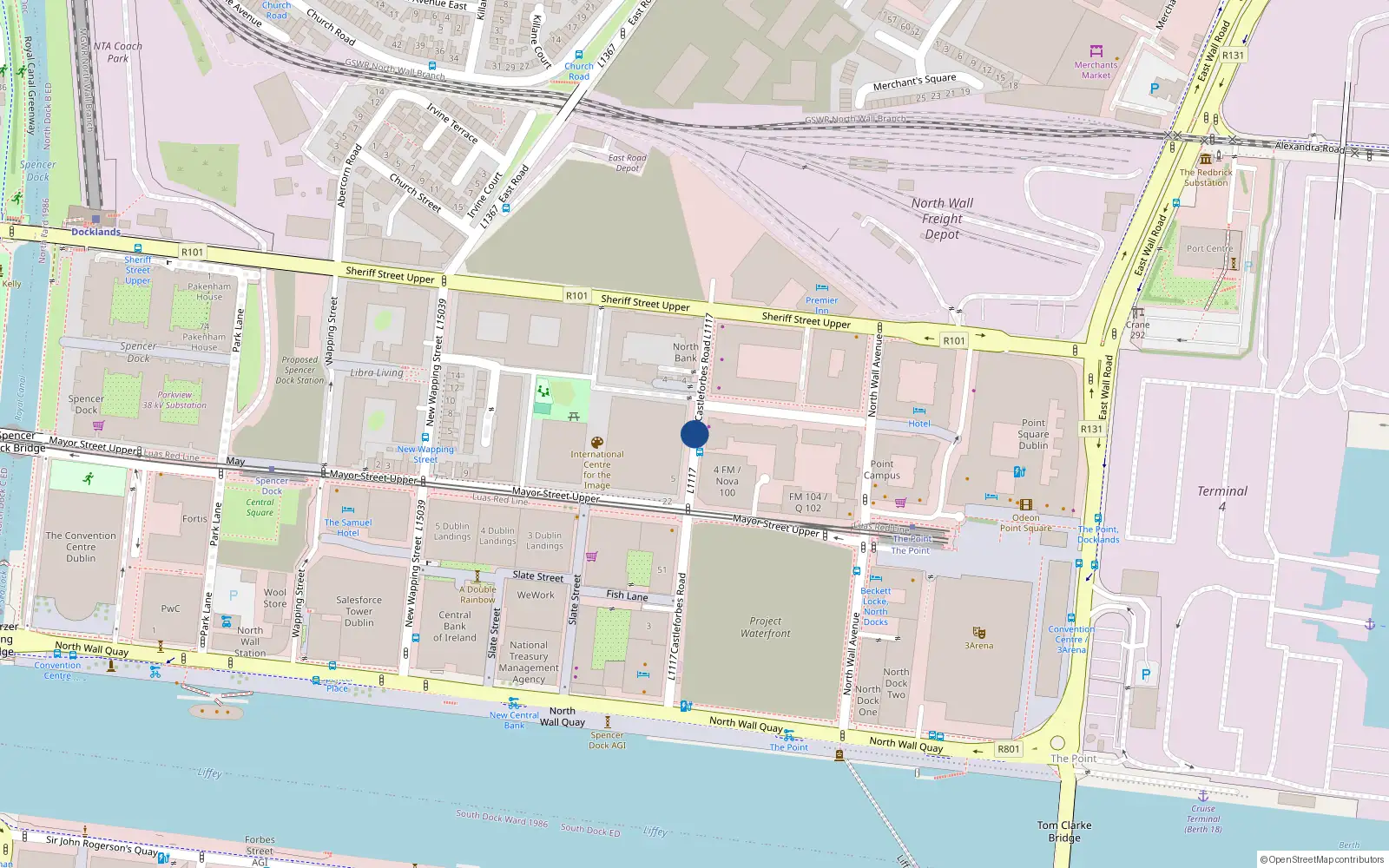Overhead map showing the location of 9 Castleforbes Road, Dublin 1