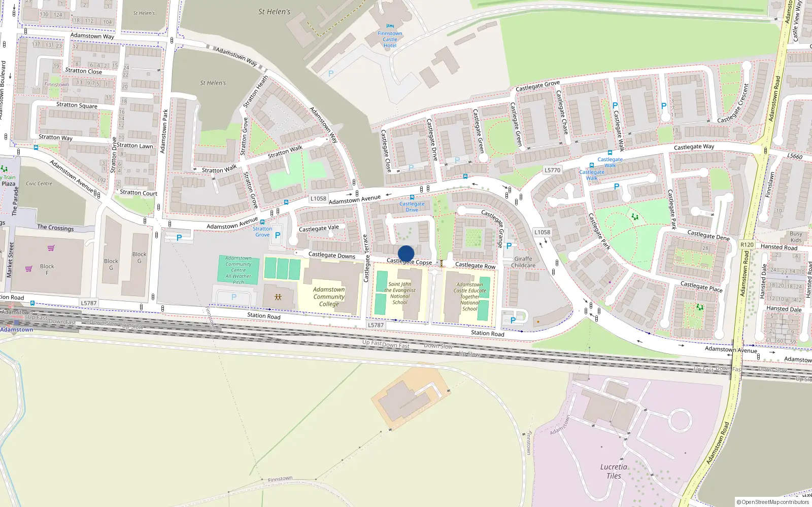Overhead map showing the location of 9 Castlegate Copse, Adamstown, Dublin