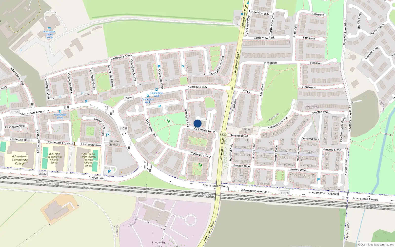Overhead map showing the location of 9 Castlegate Dene, Lucan