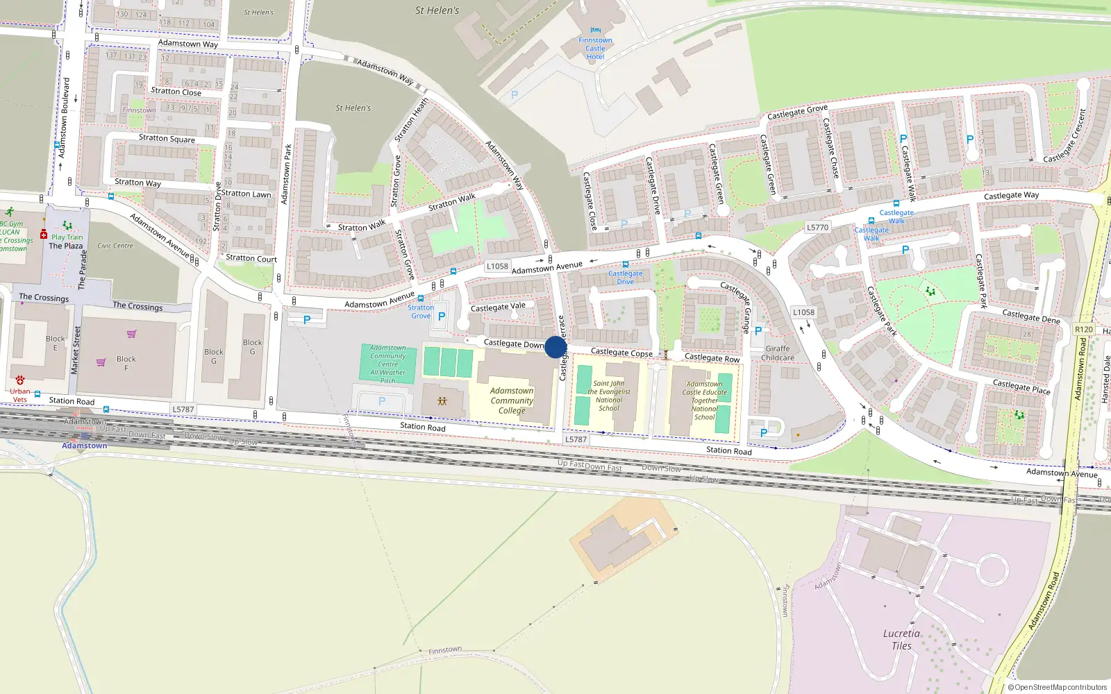 Overhead map showing the location of 9 Castlegate Downs, Lucan