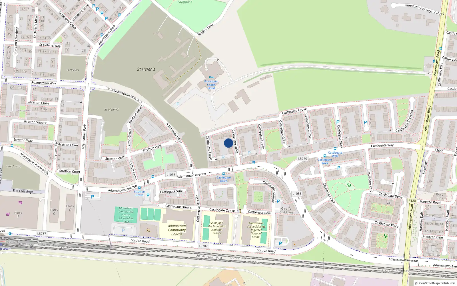 Overhead map showing the location of 9 Castlegate Drive, Lucan